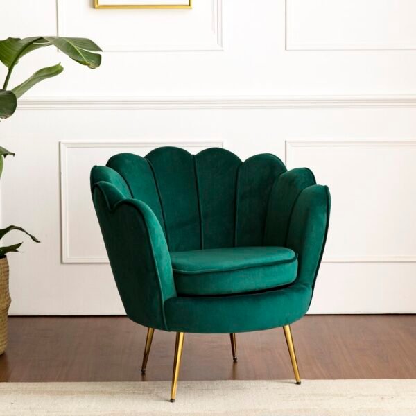 Dark Green Shell Velvet Lounge Chair